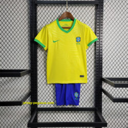 Brazil home kids kit futbol shirts