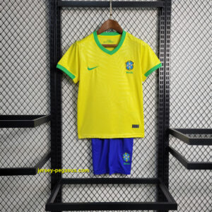 Brazil home kids kit futbol shirts