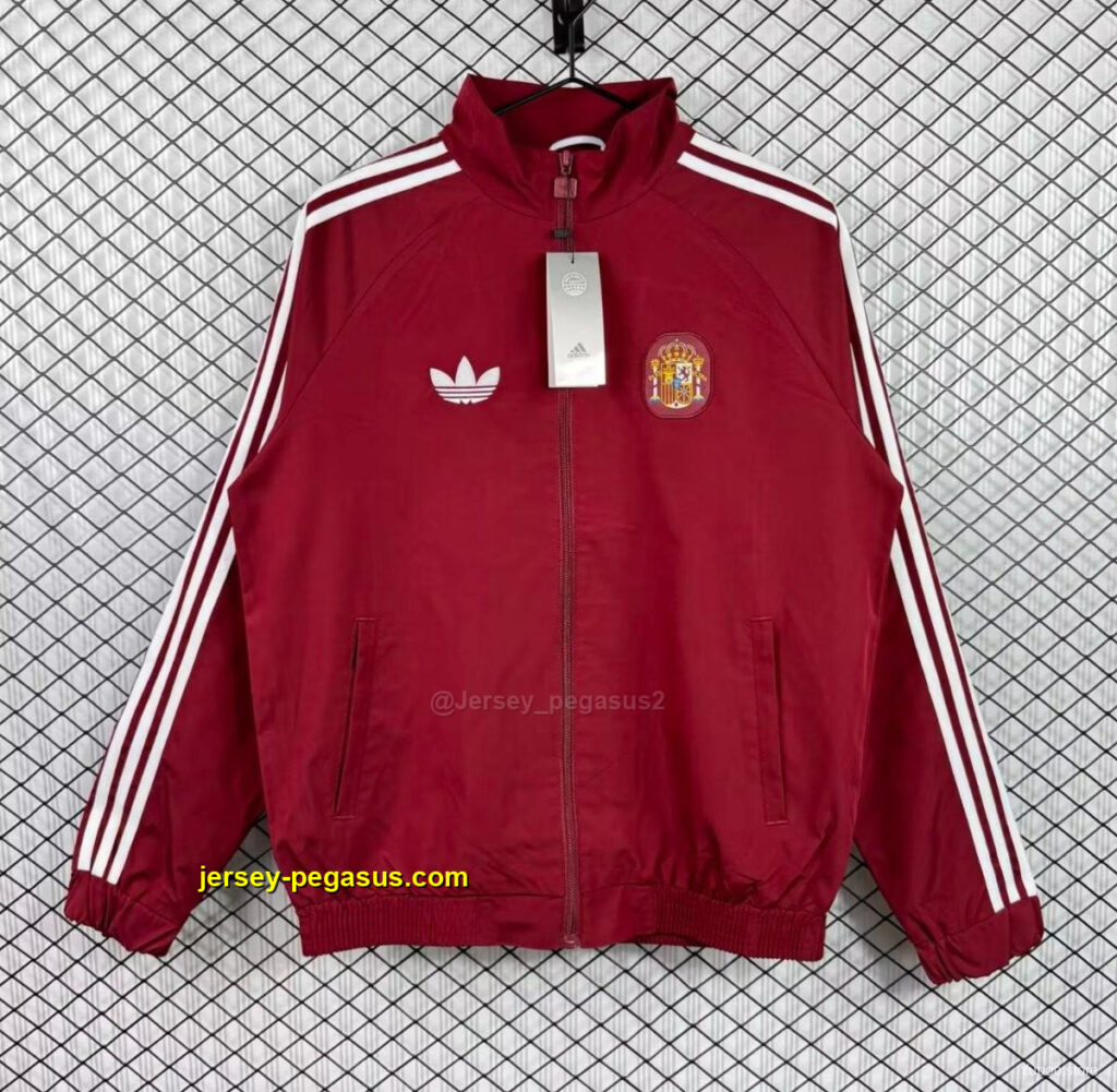 2026 Spain Burgundy Red Full Zipper Windbreaker