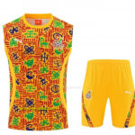 Ghana Yellow Adinkra Symbol Print Sleeveless Training Suit + Shorts
