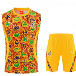 Ghana Yellow Adinkra Symbol Print Sleeveless Training Suit + Shorts
