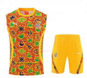 Ghana Yellow Adinkra Symbol Print Sleeveless Training Suit + Shorts