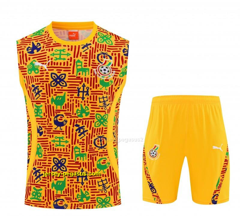 Ghana Yellow Adinkra Symbol Print Sleeveless Training Suit + Shorts Ghana Yellow Adinkra Symbol Print Sleeveless Training Suit + Shorts