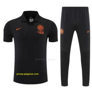 Inter Milan Black Polo Training Shirt + Long Pants Tracksuit
