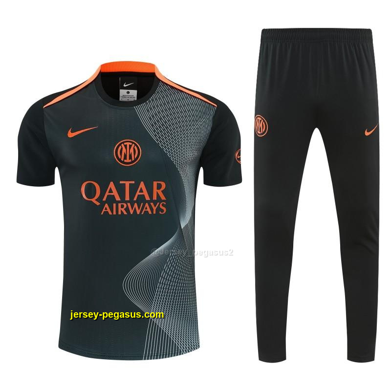 Inter Milan Dark Green with Fluid Wave Short Sleeve Tracksuit + Long Pants Inter Milan Dark Green with Fluid Wave Short Sleeve Tracksuit + Long Pants