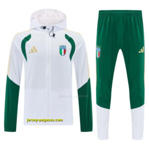 Italy White Full Zipper Hooded Jacket Tracksuit + Long Pants