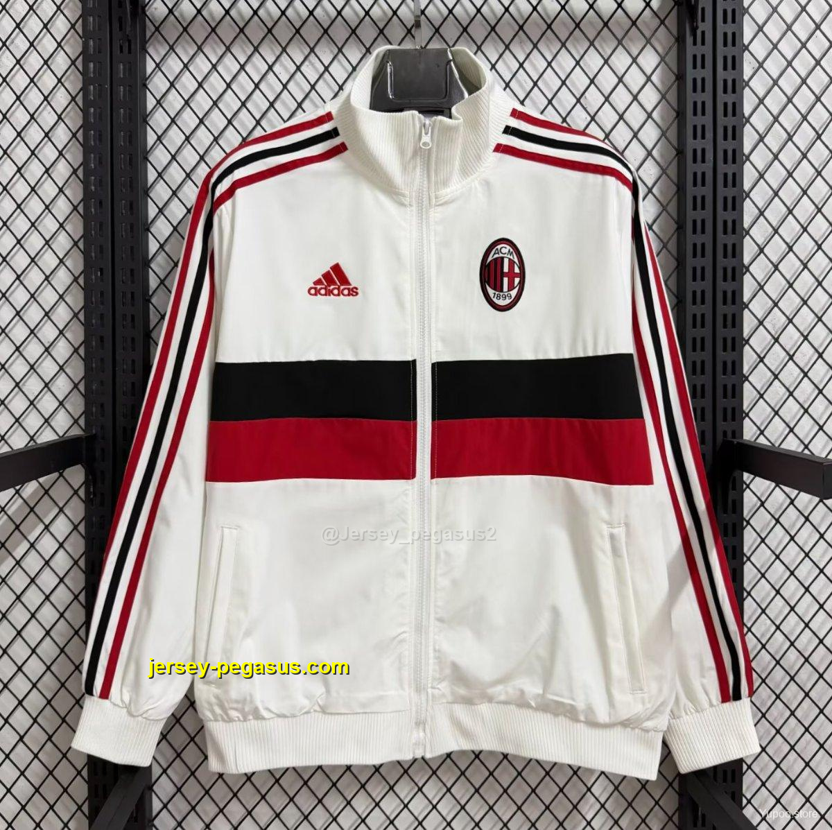 AC Milan White Red Black Striped Full Zipper Windbreaker AC Milan White Red Black Striped Full Zipper Windbreaker