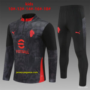 Kids AC Milan Black Camouflage Half Zipper Jacket+Long Pants