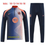 Kids Barcelona Navy Blue with Orange Gradient Pattern Half Zipper Jacket Tracksu