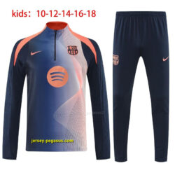 Kids Barcelona Navy Blue with Orange Gradient Pattern Half Zipper Jacket Tracksu