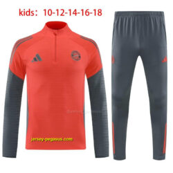Kids Bayern Munich Coral Red with Grey Sleeves Half Zipper Jacket Tracksuit +Lon