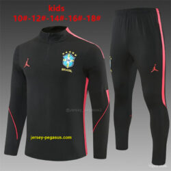 Kids Brazil Black & Red Half Zipper Jacket Tracksuit + Long Pants