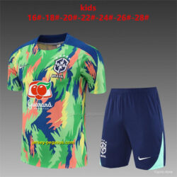 Kids Brazil Blue Green Camouflage Half Zipper Jacket+Long Pants