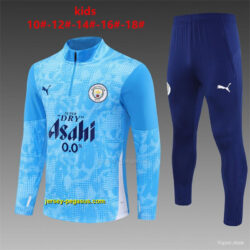 Kids Manchester City Light Blue Camouflage Half Zipper Jacket+Long Pants