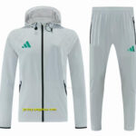 Adidas Light Grey Full Zipper Hooded Windbreaker Jacket Tracksuit + Long Pants