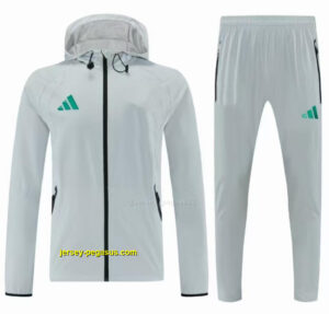 Adidas Light Grey Full Zipper Hooded Windbreaker Jacket Tracksuit + Long Pants