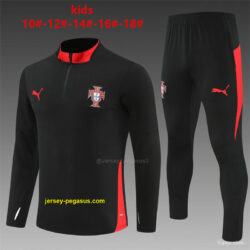 Kids Portugal Black Half Zipper Jacket+Long Pants
