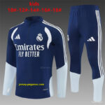Kids Real Madrid Away Navy Blue Half Zipper Jacket Tracksuit + Long Pants