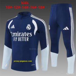 Kids Real Madrid Away Navy Blue Half Zipper Jacket Tracksuit + Long Pants