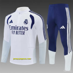 Kids Real Madrid Home White Half Zipper Jacket Tracksuit + Long Pants