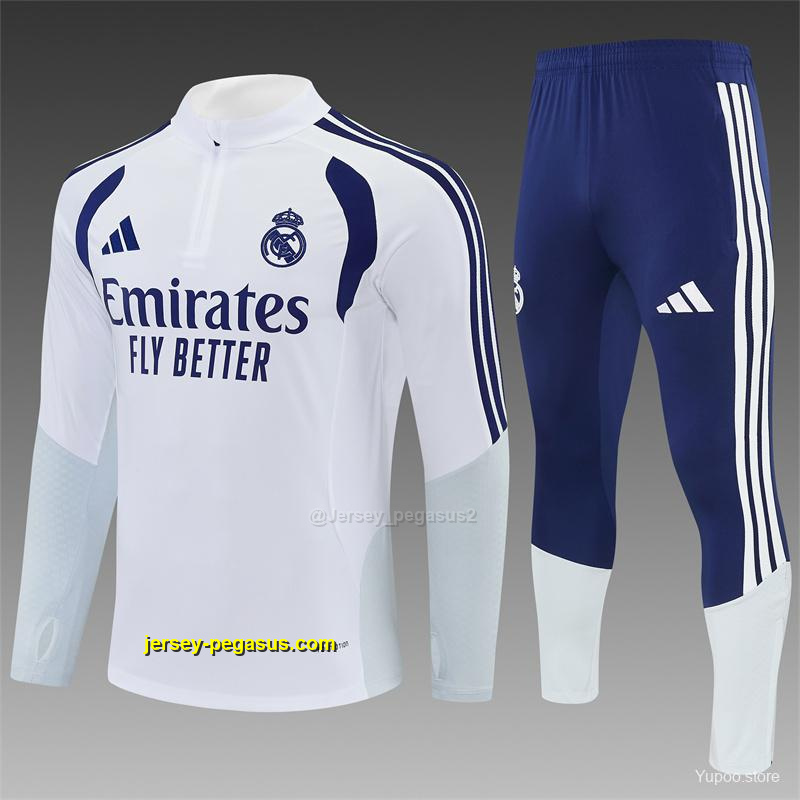 Kids Real Madrid Home White Half Zipper Jacket Tracksuit + Long Pants Kids Real Madrid Home White Half Zipper Jacket Tracksuit + Long Pants