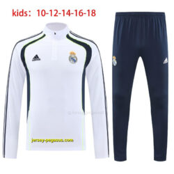Kids Real Madrid White with Navy and Green Stripes Half Zipper Jacket Tracksuit
