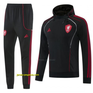 Liverpool Black Full Zipper Hooded Jacket Tracksuit + Long Pants