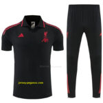 Liverpool Black Polo Training Shirt + Long Pants Tracksuit