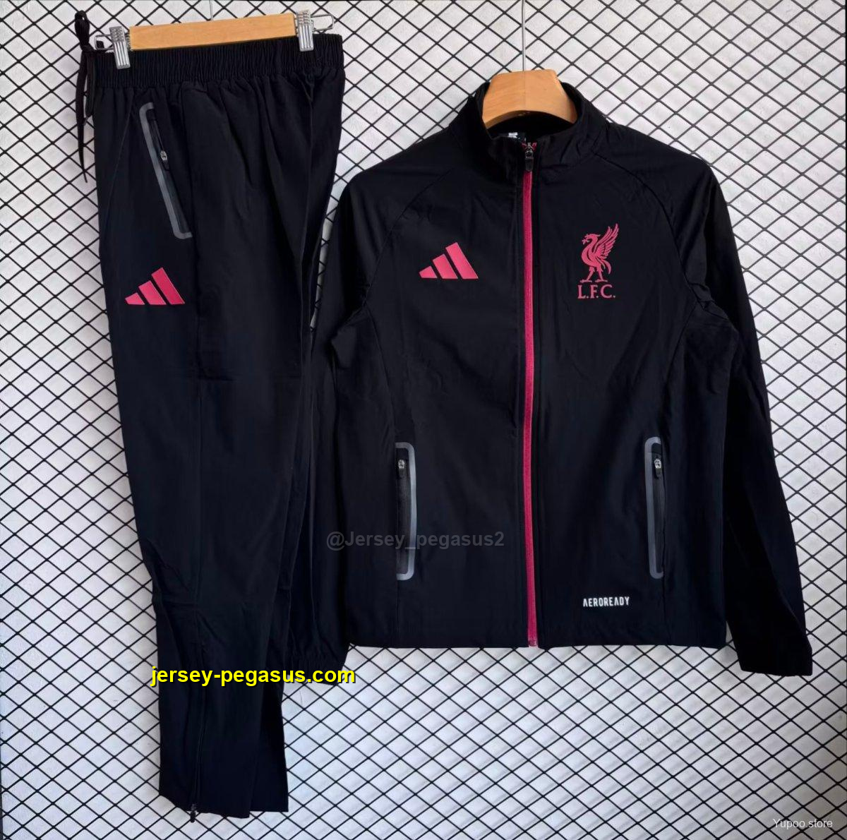 Liverpool Black with Pink Full zipper Jacket Tracksuit+ long pants Liverpool Black with Pink Full zipper Jacket Tracksuit+ long pants