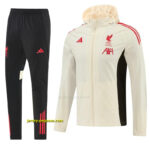 Liverpool Cream Full Zipper Hooded Jacket Tracksuit + Black Long Pants