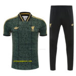 Liverpool Dark Green Short Sleeve Tracksuit + Black Long Pants