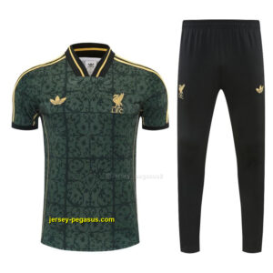 Liverpool Dark Green Short Sleeve Tracksuit + Black Long Pants