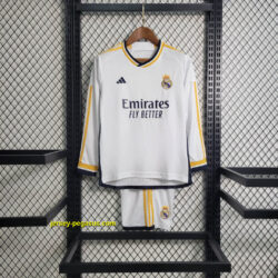 Real Madrid Home Kids Long Sleeve Kits Soccer Jerseys