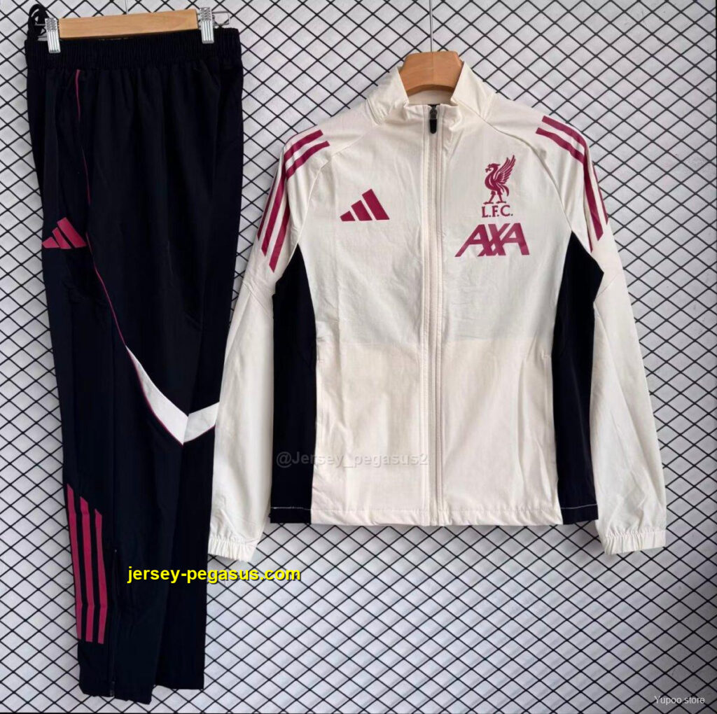 Liverpool White with Black Full zipper Jacket Tracksuit+ long pants