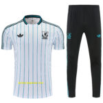 Liverpool White with Teal Pinstripe Short Sleeve Tracksuit + Long Pants