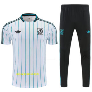 Liverpool White with Teal Pinstripe Short Sleeve Tracksuit + Long Pants