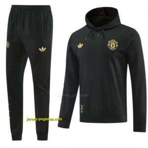 Manchester United Black Pullover Hooded Tracksuit + Long Pants