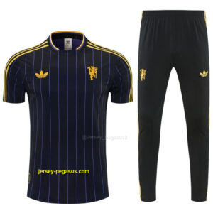 Manchester United Black Short Sleeve Tracksuit + Long Pants