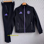 Manchester United Black with Purple Full zipper Jacket Tracksuit+ long pants