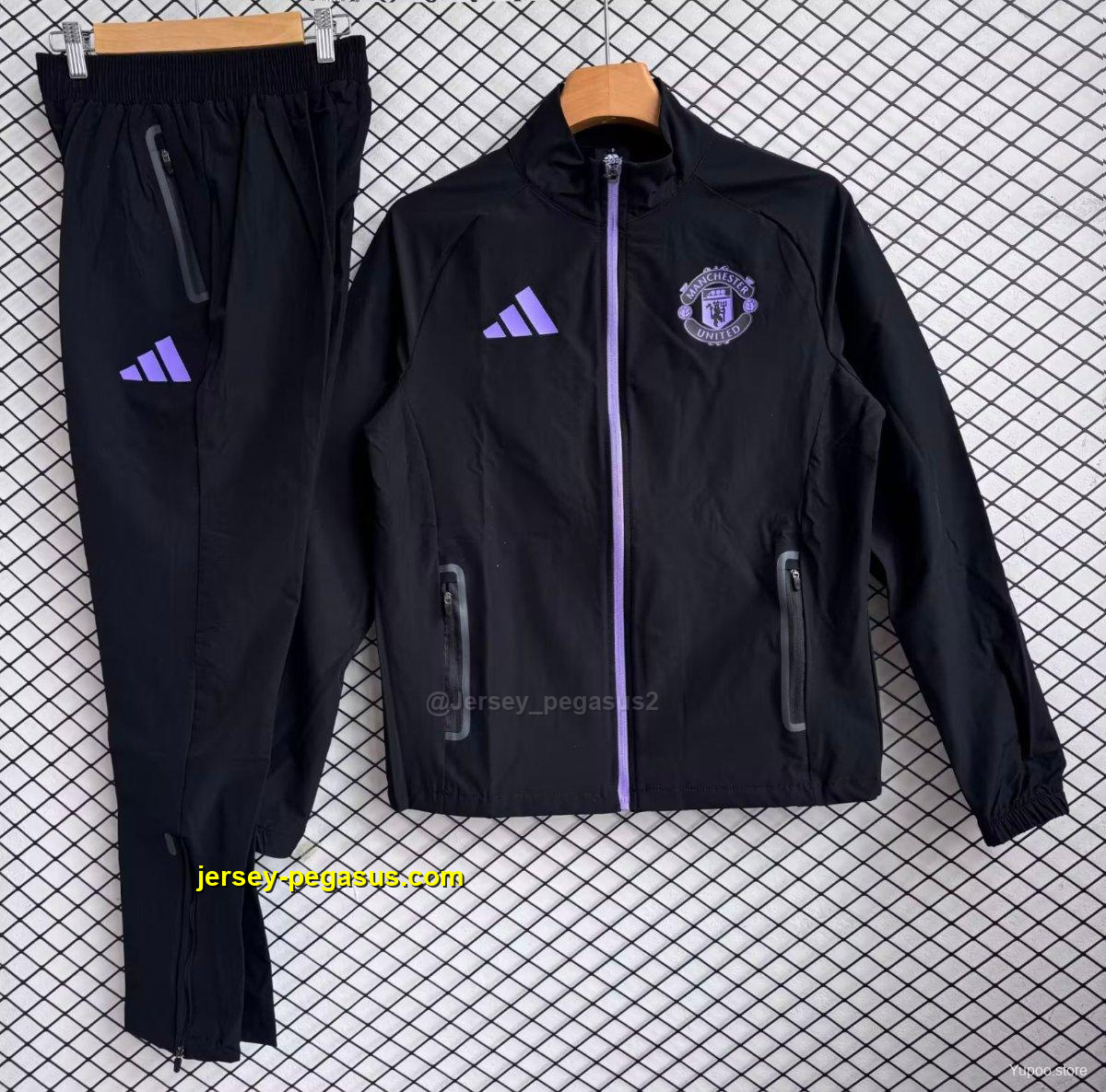Manchester United Black with Purple Full zipper Jacket Tracksuit+ long pants Manchester United Black with Purple Full zipper Jacket Tracksuit+ long pants
