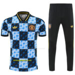 Manchester United Blue & Black Checkerboard Short Sleeve Tracksuit + Long Pants