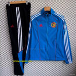 Manchester United Blue with White Full zipper Jacket Tracksuit+ long pants