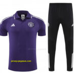 Manchester United Purple Polo Training Shirt + Long Pants Tracksuit