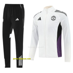 Manchester United White Half Zipper Jacket+Long Pants