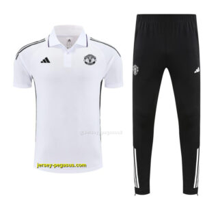 Manchester United White Polo Training Shirt + Long Pants Tracksuit