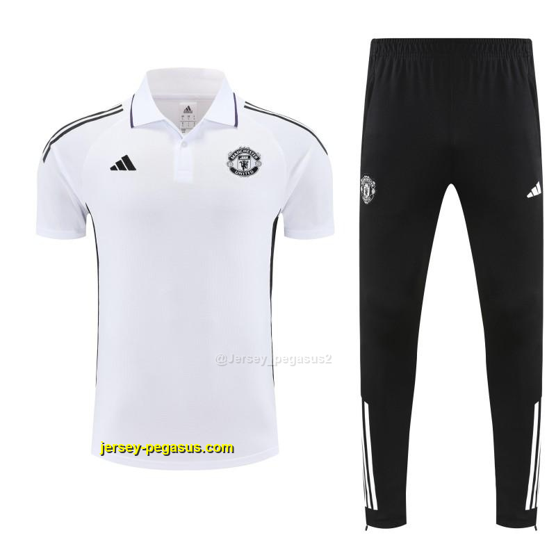 Manchester United White Polo Training Shirt + Long Pants Tracksuit Manchester United White Polo Training Shirt + Long Pants Tracksuit