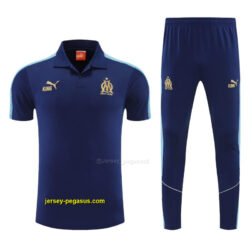 Marseille Navy Blue Polo Training Shirt + Long Pants Tracksuit