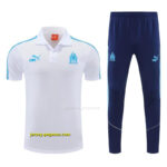 Marseille White Polo Training Shirt + Long Pants Tracksuit
