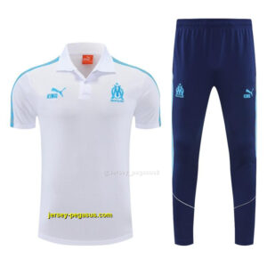 Marseille White Polo Training Shirt + Long Pants Tracksuit