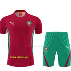 Morocco Red Short Sleeve+Green Soccer Shorts